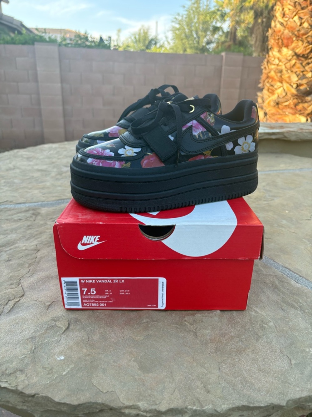 Nike Vandal 2K LX Black Floral Platform Sneakers
